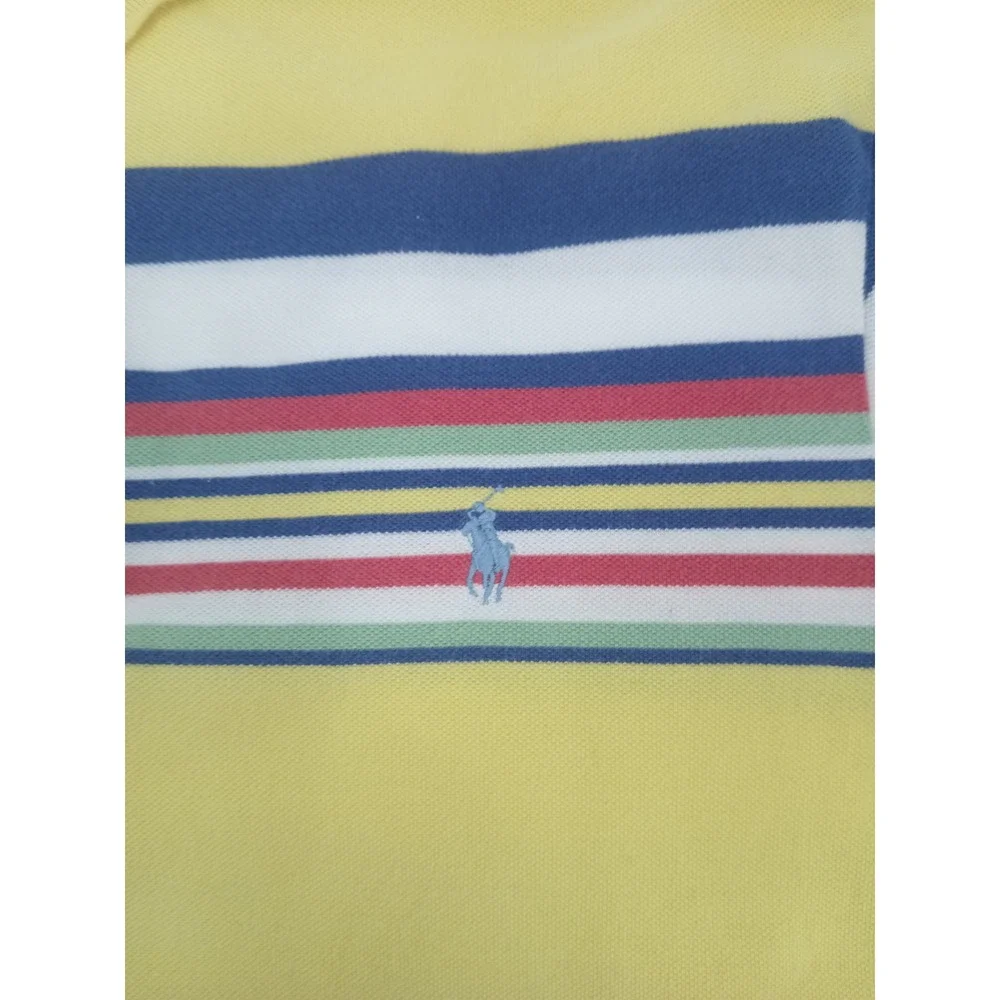 Polo‎ Ralph Lauren Mens XLT Tall Yellow Multi Color Striped Pique Polo Shirt